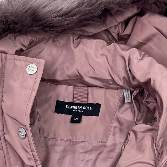 Kenneth Cole Womens Dusty Rose Chevron Quilted Down Long Puffer Jacket Sz L - Picture 10 of 13